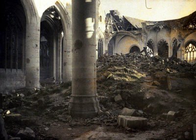 The Interior of the Badly Damaged Church, Roye, Somme, France, 1917 by Fernand Cuville